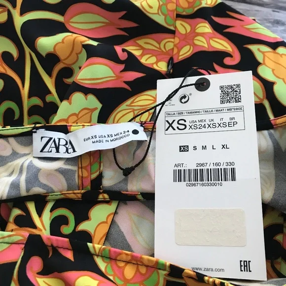 ZARA Mini Bodycon Floral Paisley Dress Bell Sleeve Cutout Multicolor - Picture 7 of 9